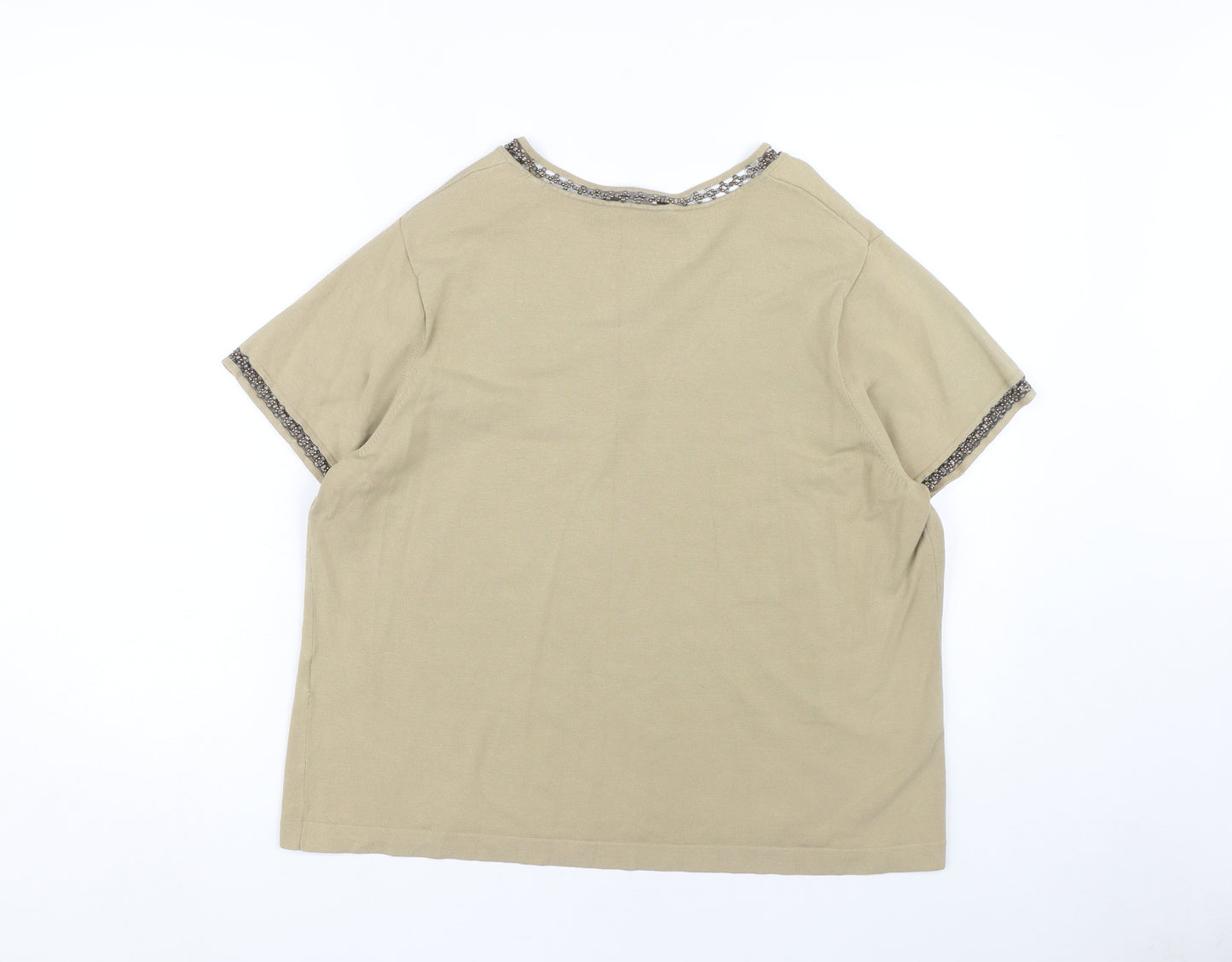 Windsmoor Women Beige Beaded V-Neck T-Shirt L+