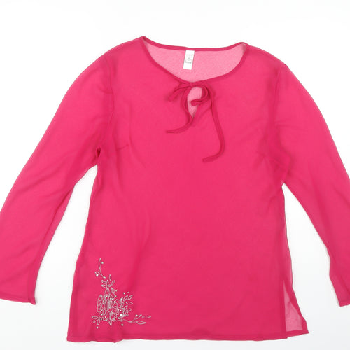 Jeff Banks Women's Pink Embroidered Sheer Cover Up M