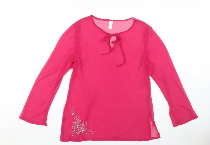 Jeff Banks Women's Pink Embroidered Sheer Cover Up M