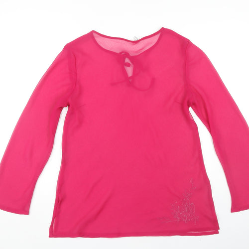 Jeff Banks Women's Pink Embroidered Sheer Cover Up M