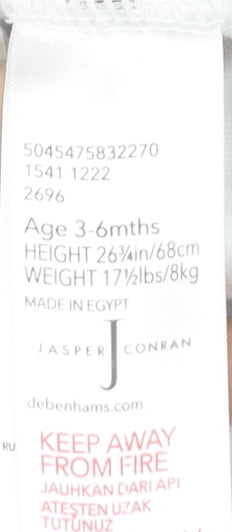 Jasper Conran Unisex Blue Striped Babygrow 3-6 Months