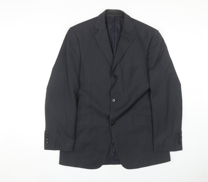 Moss Men's Grey Striped Blazer, Medium Regular Fit