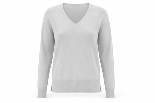 Front view of Caroline Morgan Women's Grey V-Neck jumper, size 14