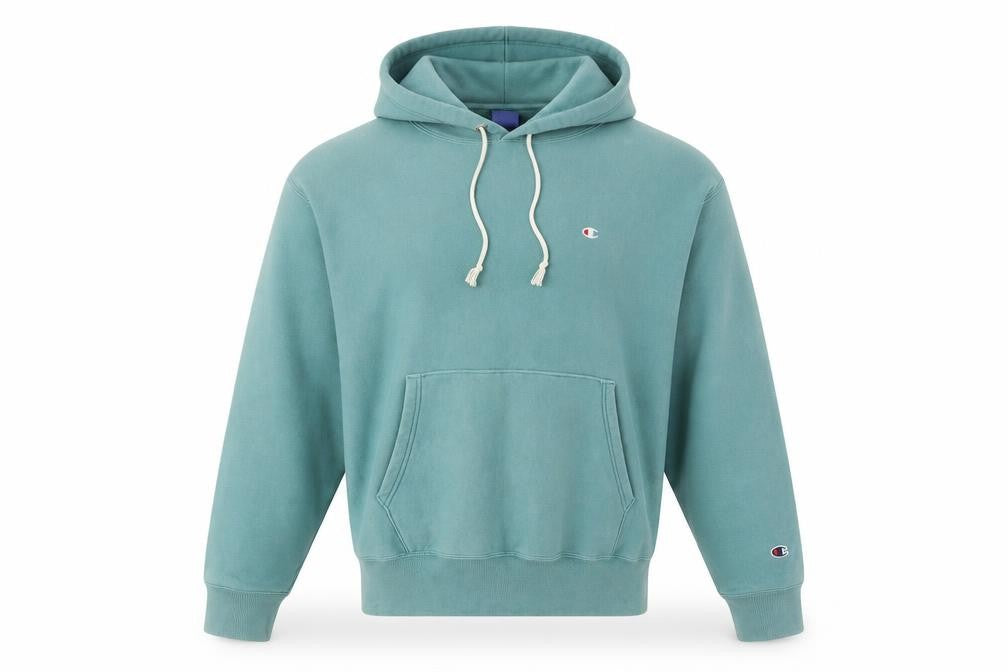Front view of Champion Men's Green Pullover Hoodie - S
