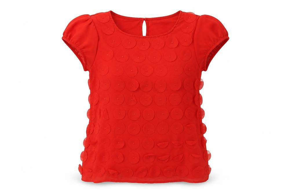 Front view of Ted Baker Red Teen Blouse - Cap Sleeve, Round Neck