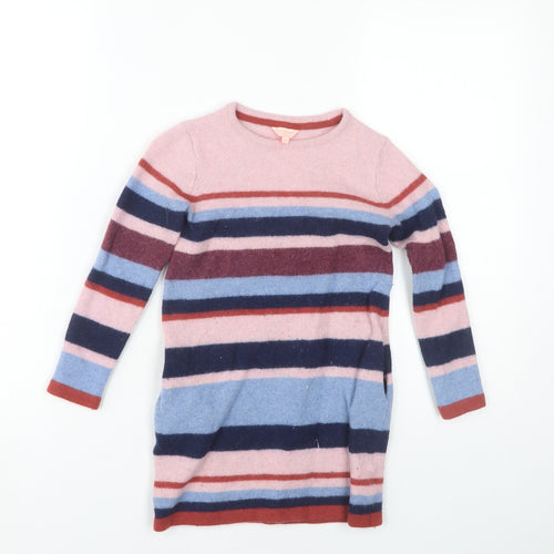 Jigsaw Girls Multicoloured Wool Striped Dress Long Sleeve 8-9 Years