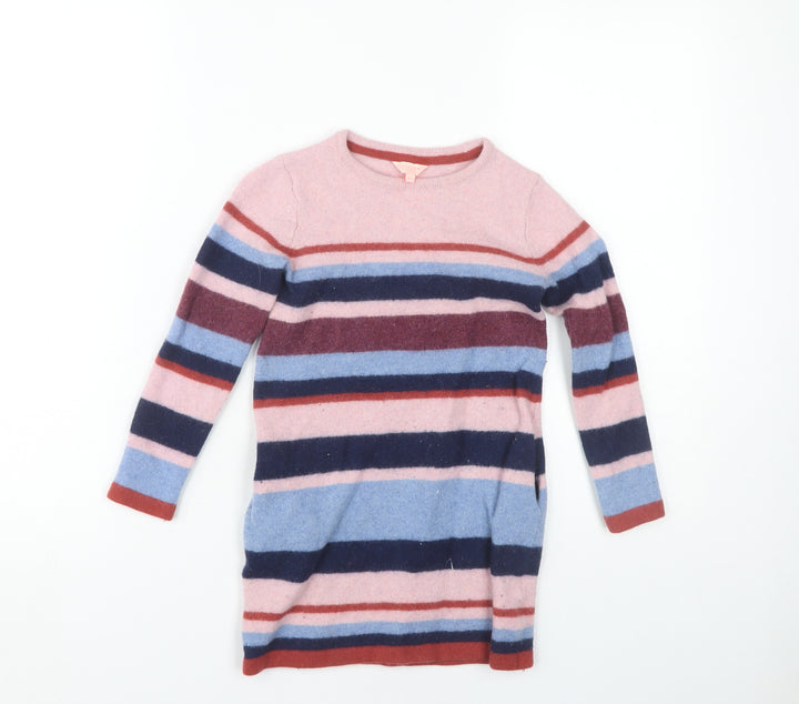 Jigsaw Girls Multicoloured Wool Striped Dress Long Sleeve 8-9 Years