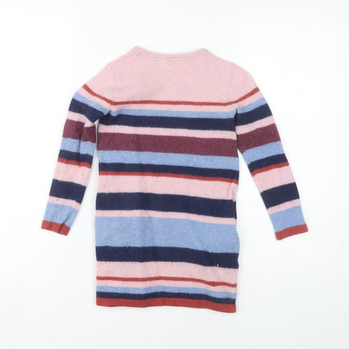 Jigsaw Girls Multicoloured Wool Striped Dress Long Sleeve 8-9 Years