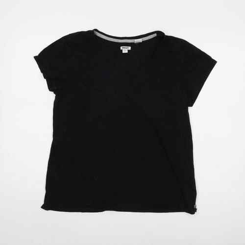 DKNY Women's Black Scoop Neck T-Shirt, Size L, Casual