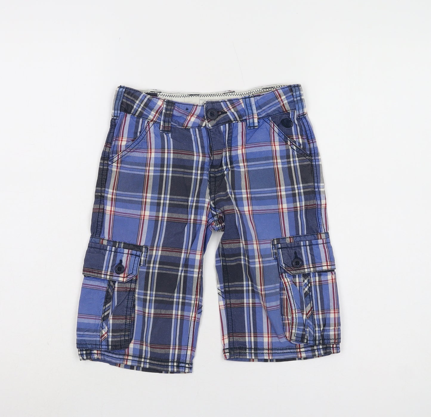 Fat Face Boys Blue Plaid Cargo Shorts Size 6-7 Years