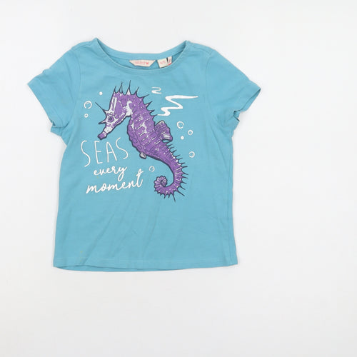 Fat Face Girls Blue Graphic T-Shirt 4-5 Years