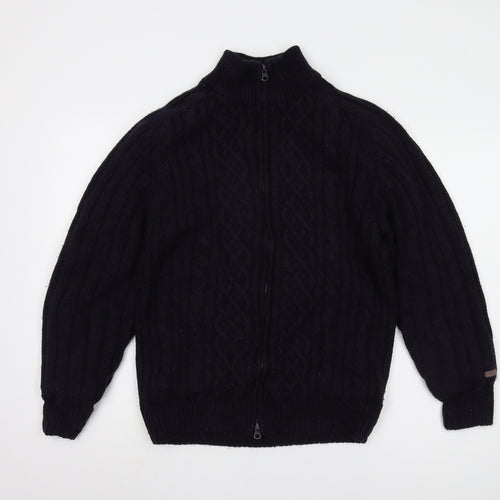Authentic Clothing Men's XL Black Cable-Knit Full Zip Jumper
