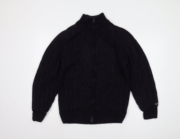 Authentic Clothing Men's XL Black Cable-Knit Full Zip Jumper
