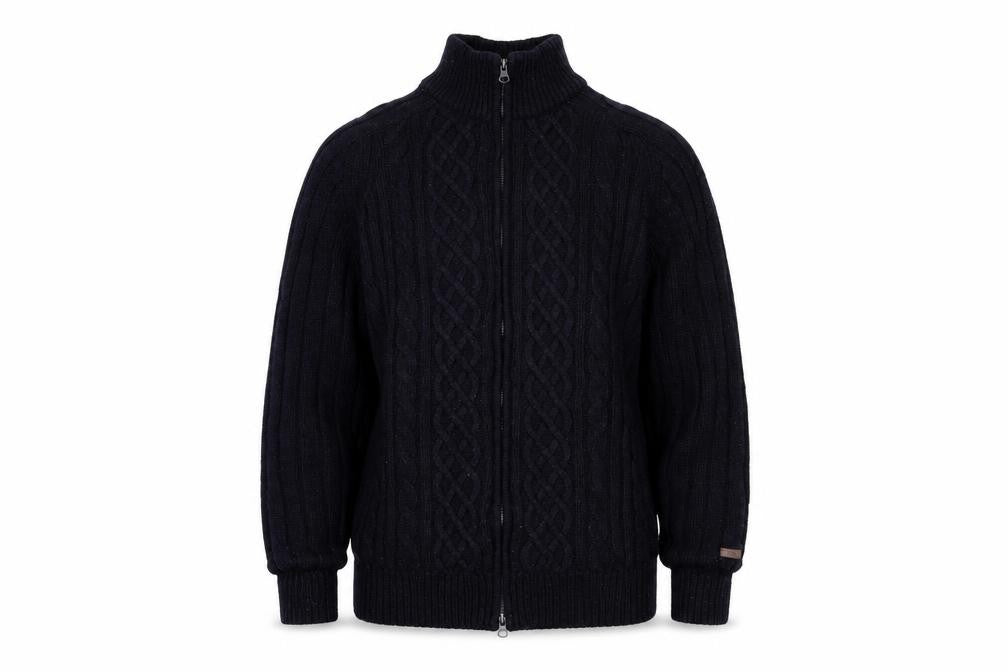 Front view of Authentic Men's XL Black Cable-Knit Full Zip Jumper