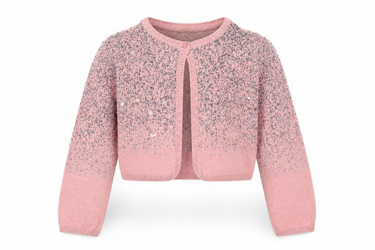 Front view of Monsoon girls’ pink sequin cardigan 3-4 years