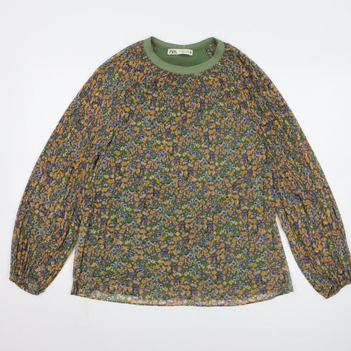 Zara Women's Green Floral Blouse Long Sleeve XS