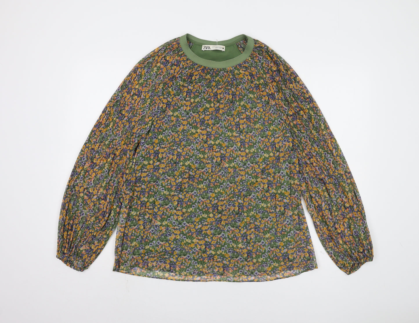 Zara Women's Green Floral Blouse Long Sleeve XS
