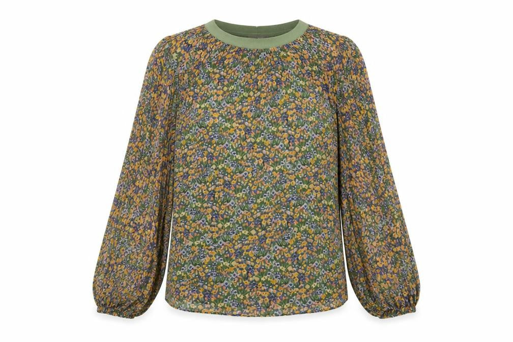 Zara Women's Green Floral Blouse Long Sleeve XS