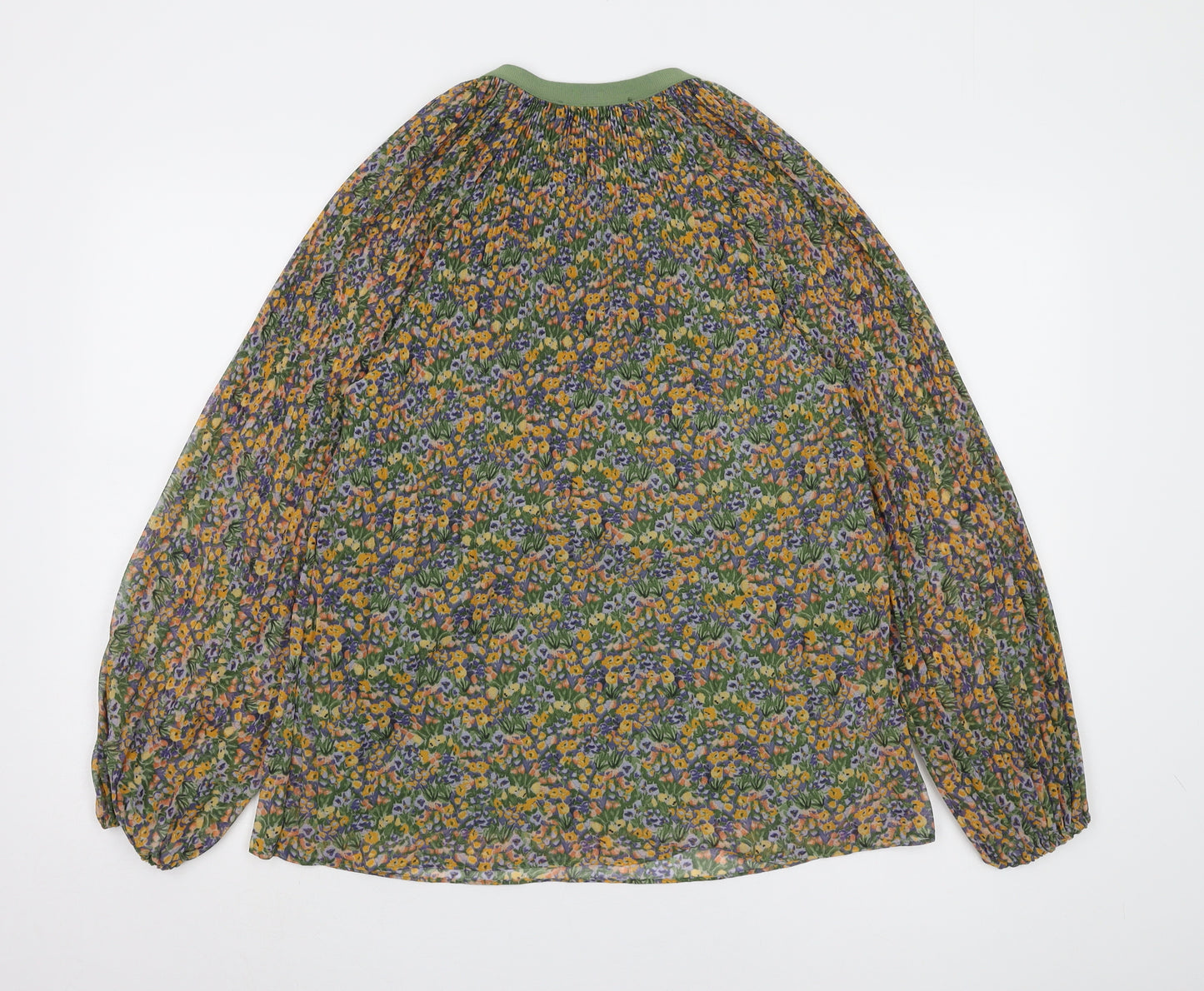 Zara Women's Green Floral Blouse Long Sleeve XS