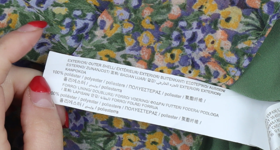 Zara Women's Green Floral Blouse Long Sleeve XS