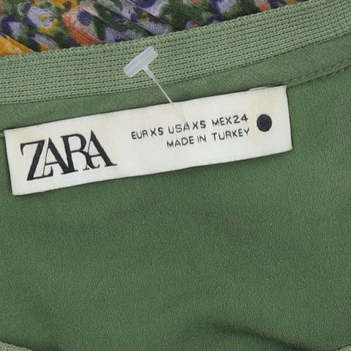 Zara Women's Green Floral Blouse Long Sleeve XS