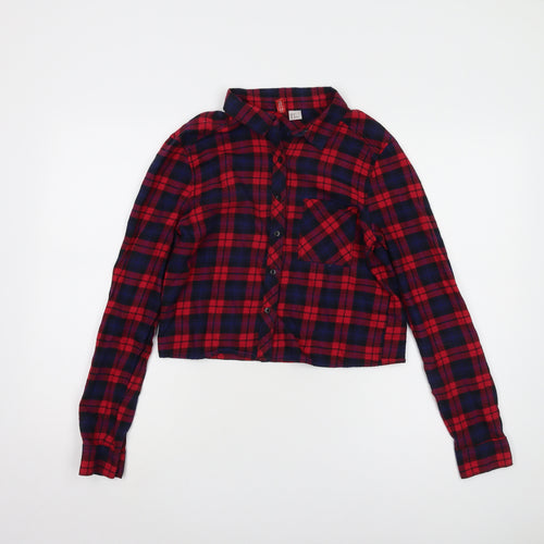 H&M Women's Red Plaid Cropped Button-Up Shirt