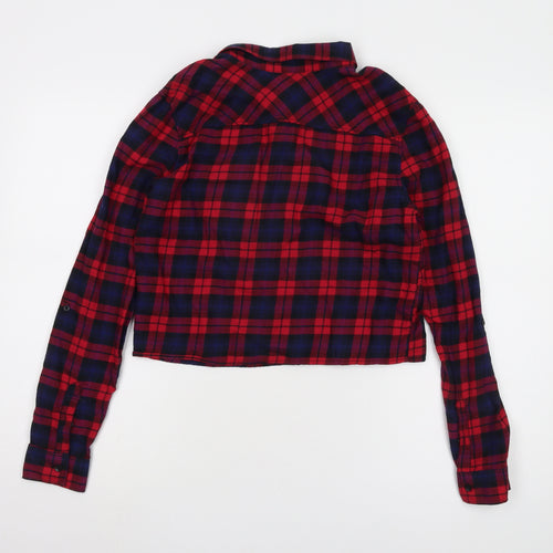 H&M Women's Red Plaid Cropped Button-Up Shirt