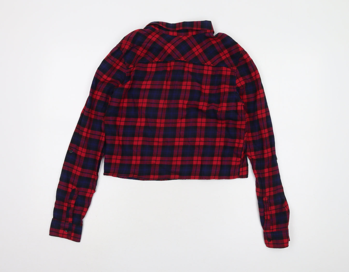H&M Women's Red Plaid Cropped Button-Up Shirt