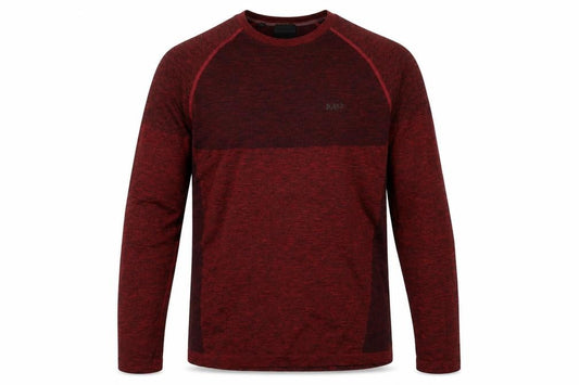 Front view of Myprotein Men's Red Long Sleeve T-Shirt, Crew Neck
