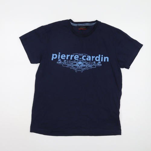 Pierre Cardin Men's Blue Graphic Logo T-Shirt Medium