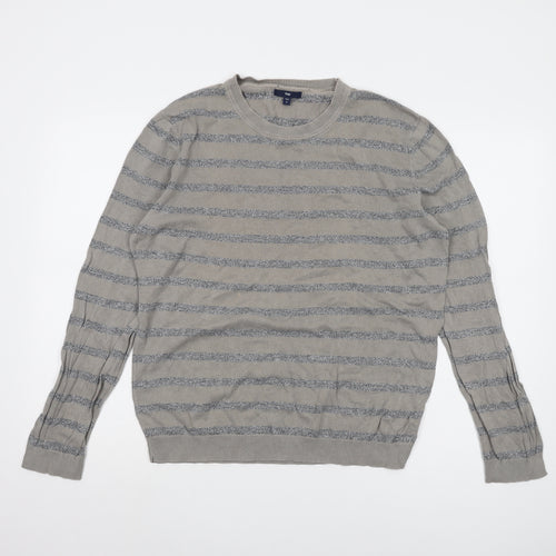 Gap Men's Grey Striped Pullover Jumper, M