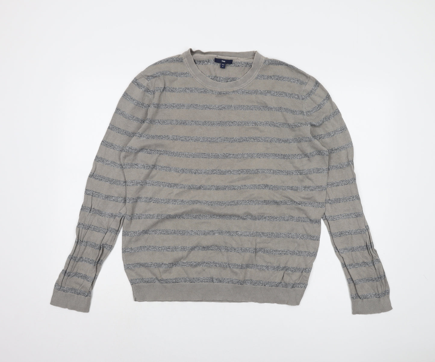 Gap Men's Grey Striped Pullover Jumper, M