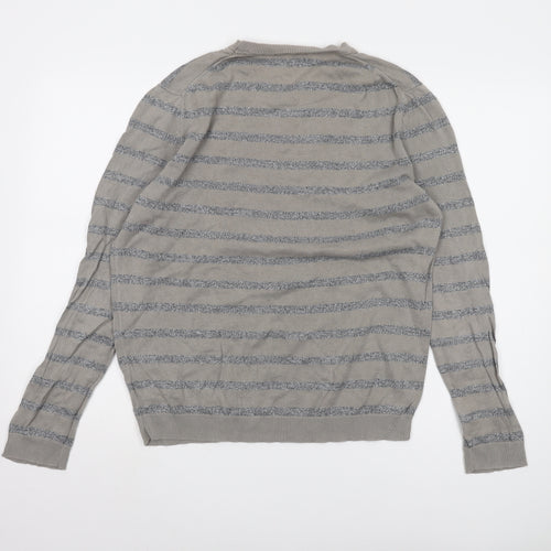 Gap Men's Grey Striped Pullover Jumper, M