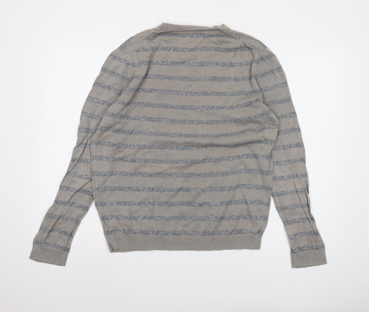 Gap Men's Grey Striped Pullover Jumper, M