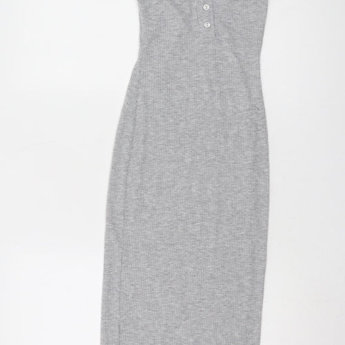 PrettyLittleThing Grey Midi Bodycon Dress Size 12