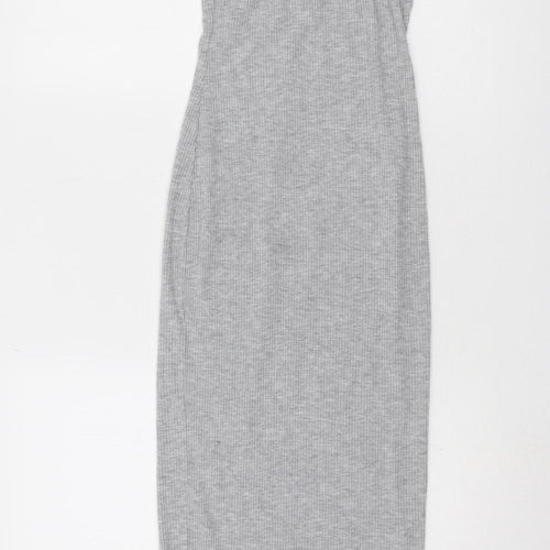 PrettyLittleThing Grey Midi Bodycon Dress Size 12