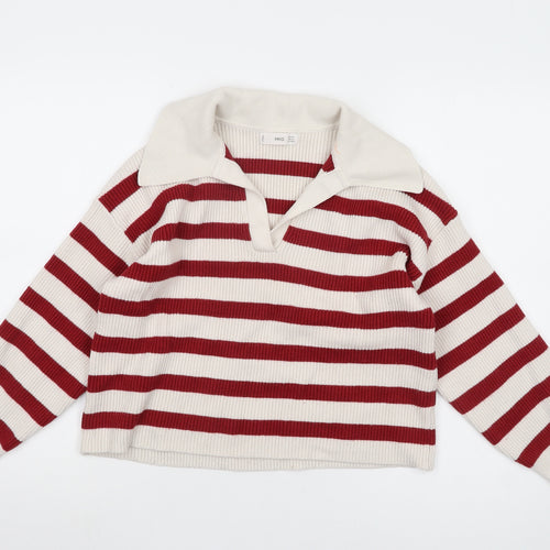 MNG Men's Red Striped Pullover Jumper, Size S