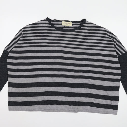 Vintage Couture Women's Grey Striped Pullover Jumper
