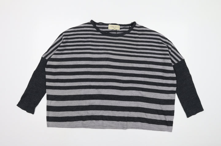 Vintage Couture Women's Grey Striped Pullover Jumper