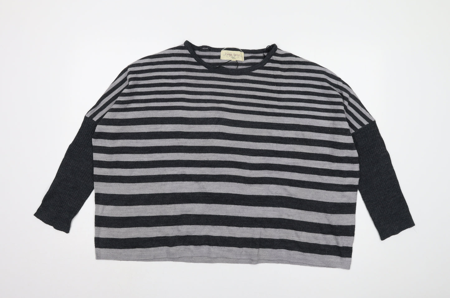 Vintage Couture Women's Grey Striped Pullover Jumper