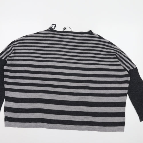 Vintage Couture Women's Grey Striped Pullover Jumper