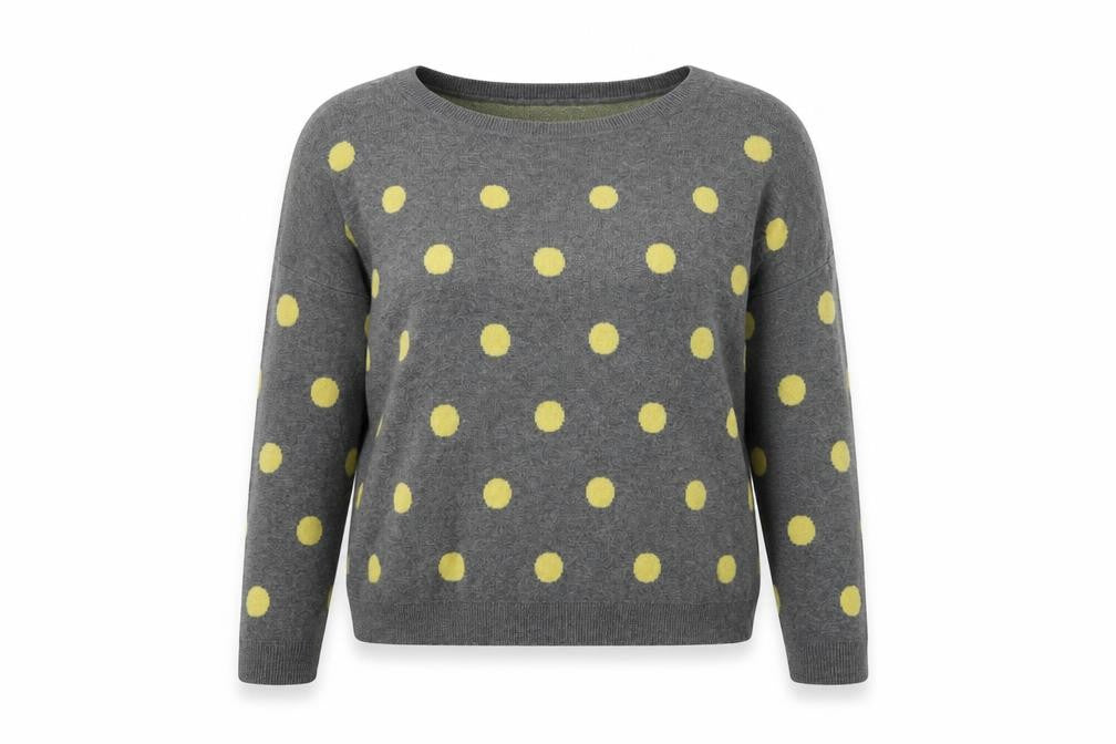 Front view of If It Were Me Women's Grey Polka Dot Jumper - UK L