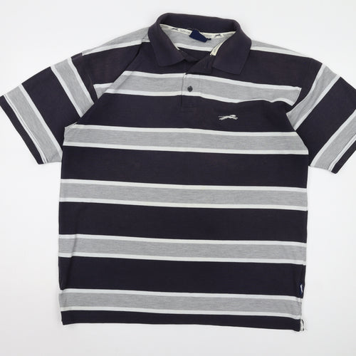 Slazenger Men's Grey Striped Polo Shirt - Size L