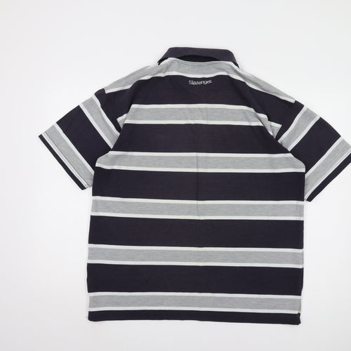 Slazenger Men's Grey Striped Polo Shirt - Size L