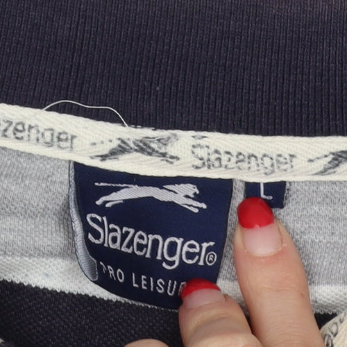 Slazenger Men's Grey Striped Polo Shirt - Size L