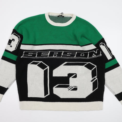 boohooMAN Men's Green Graphic Print Pullover Jumper M