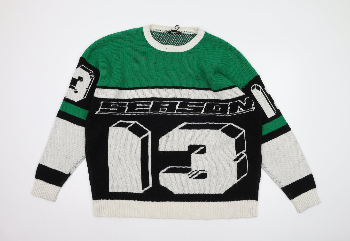 boohooMAN Men's Green Graphic Print Pullover Jumper M