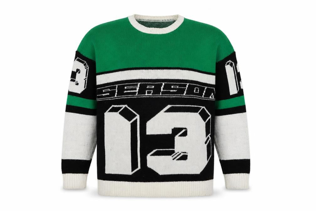 Front view of boohooMAN Men's Green Graphic Print jumper M