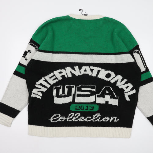 boohooMAN Men's Green Graphic Print Pullover Jumper M
