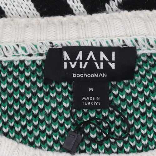 boohooMAN Men's Green Graphic Print Pullover Jumper M